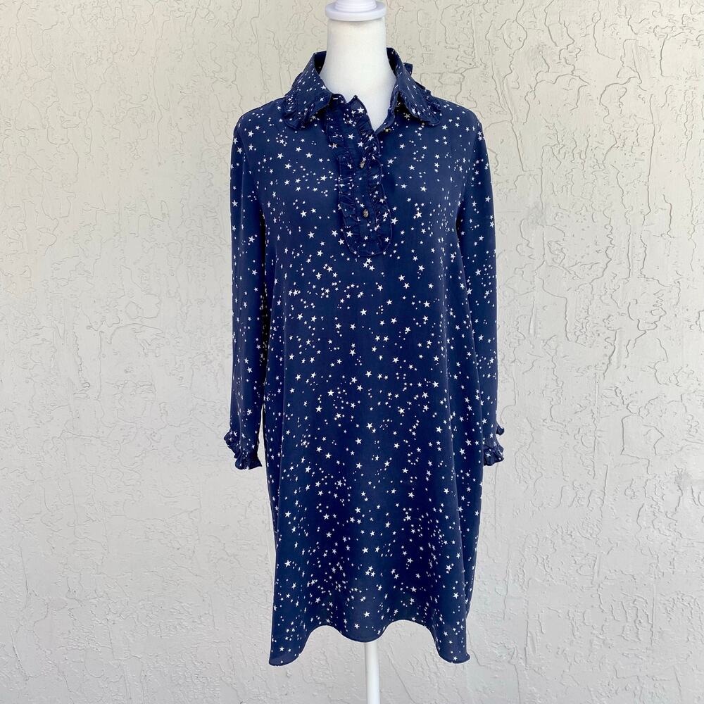 KATE SPADE Silk Navy Blue & Stars Dress Sz S Nautical Patriotic Summer 4th July